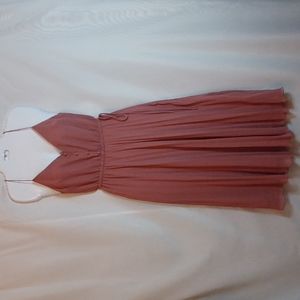 ASOS DESIGN. Pink Pleated Cami Midi Drawstring Waist Dress.